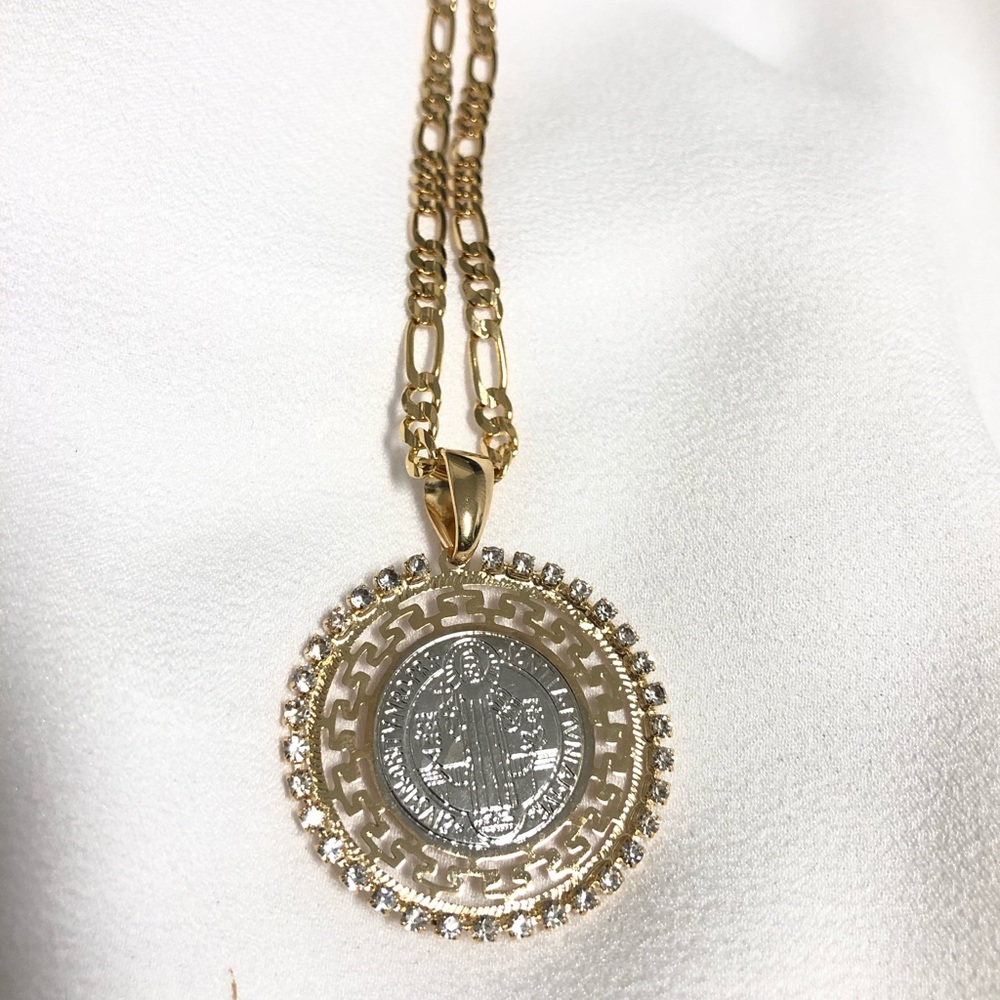 18k Gold Filled St. Benedict Diamond Necklace - Picture 2 of 7